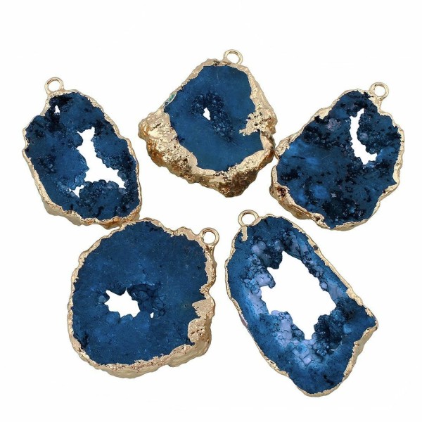 1pc Bleu Cristal d'Or de la Tranche Druzy Géode de Glace Quartz Agate de pierre Naturelle Plaqué Foc - Photo n°1