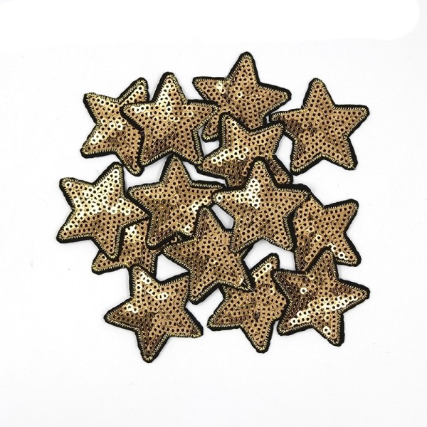 Pack de 10 écussons étoiles à sequins bronze, patchs thermocollants - Photo n°1