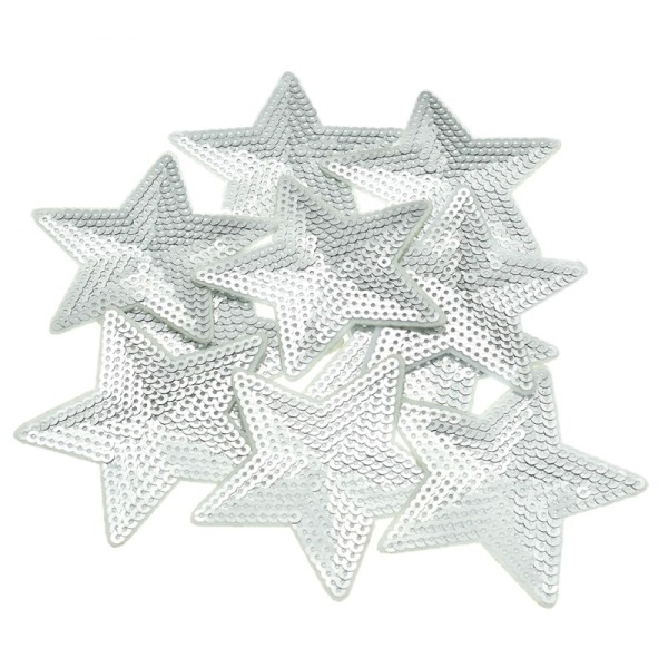 Pack de 10 écussons étoiles à sequins argentées, patchs thermocollants - Photo n°1
