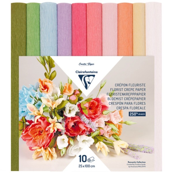Assortiment de papiers crépon fleuriste - Pastels - 10 rouleaux de 25 x 100 cm - Photo n°1