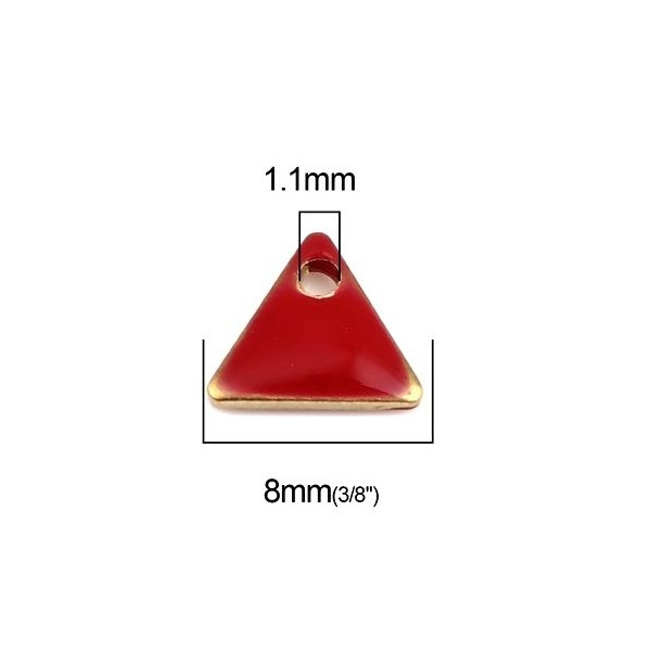 PS110238257 PAX 5 sequins médaillons émaillés Triangle petit modèle biface Rouge 5mm base doré - Photo n°2