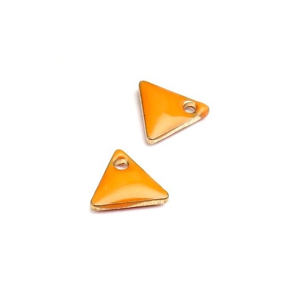 PS110238256 PAX 5 sequins médaillons émaillés Triangle petit modèle biface Orange 5mm Base doré - Photo n°1