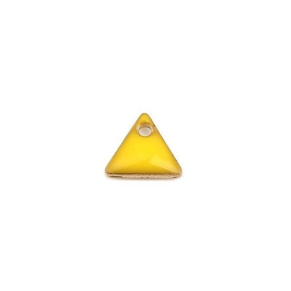 PS110238263 PAX 5 sequins médaillons émaillés Triangle petit modèle biface Jaune 5mm Base doré - Photo n°2