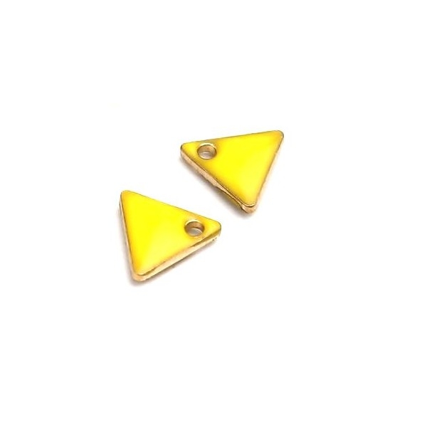 PS110238263 PAX 5 sequins médaillons émaillés Triangle petit modèle biface Jaune 5mm Base doré - Photo n°1