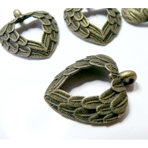 Lot de 5 pendentifs coeur d'ange métal couleur Bronze ref A13319 - Photo n°2
