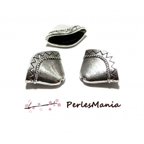 PS11103339 PAX: 10 cônes embouts caps coupelles Inca style eventail metal couleur Argent Antique - Photo n°1