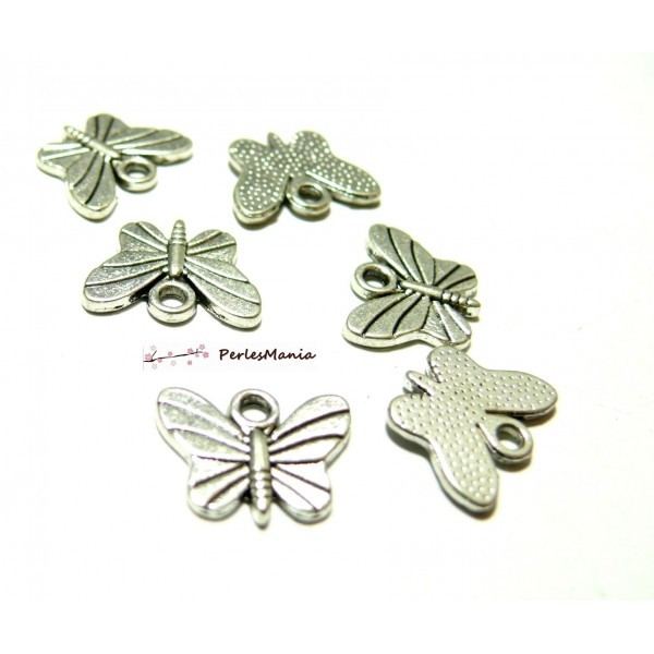 Lot de 20 pendentifs Papillon métal couleur Argent Antique ref 2Y304 - Photo n°1