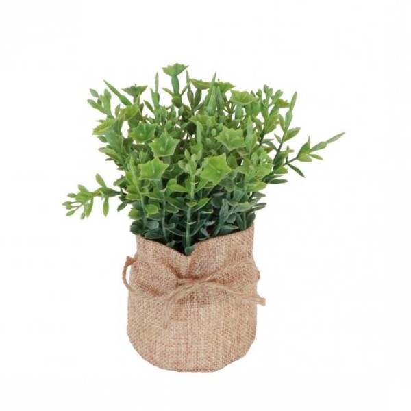 Pot en jute avec plantes vertes artificielles 7,5 cm x 16 cm - Photo n°1