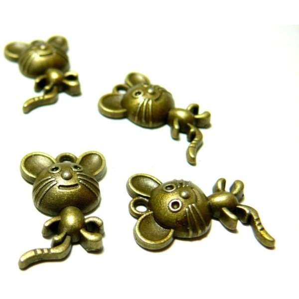 Lot de 20 pendentifs souris 3D Bronze ref 224 - Photo n°1
