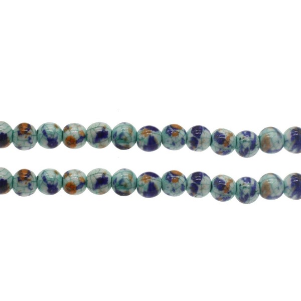10pcs Bleu Turquoise Marron Craquelure Bobo Céramique Émail de Perles Rondes en Porcelaine de 8mm - Photo n°1