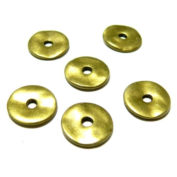 Lot de 20 perles intercalaires plates martelées 15mm métal couleur Bronze 2Y8630 - Photo n°1