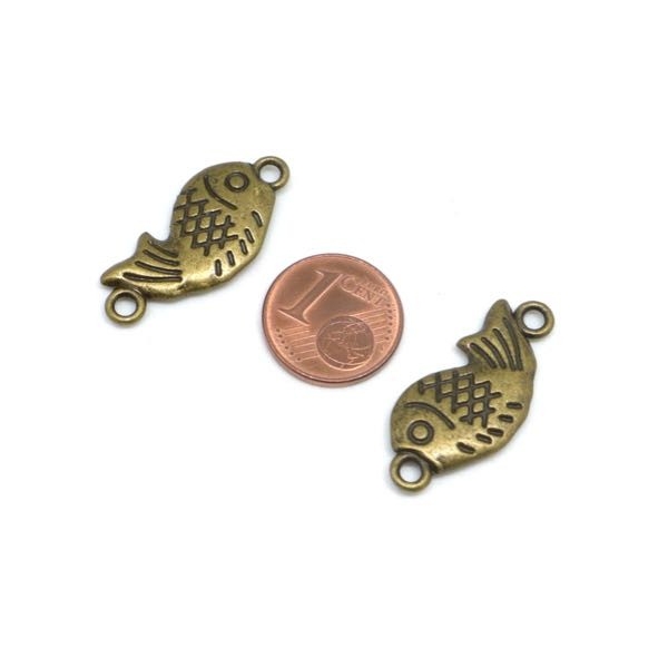 3 Perles Connecteurs Poisson Couleur Bronze En Métal - Photo n°2