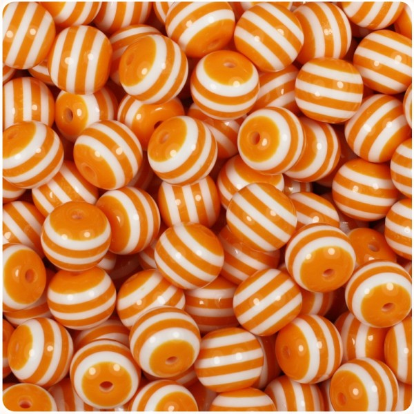 30 Perles Ronde Rayées 6mm En Acrylique. Couleur Orange, Perle Rayée - Photo n°1