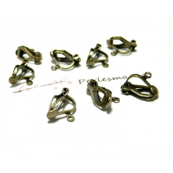 Lot de 20 boucles d'oreille clips avec anneau d'accroche métal couleur BRONZE EC109 - Photo n°1