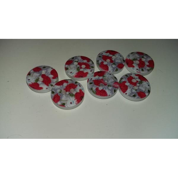 Boutons en bois naturel fleur blanc et rouge 15mm de diamètre - Photo n°1