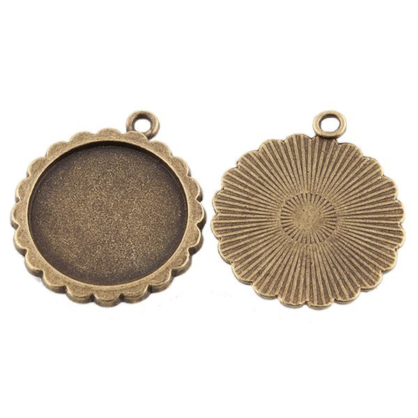 6 pendentifs médaillons bronze cabochon 20 mm BORD DENTELLE - Photo n°1