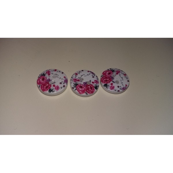 Boutons en bois naturel motif fleur rose de 15mm de diamètre - Photo n°1