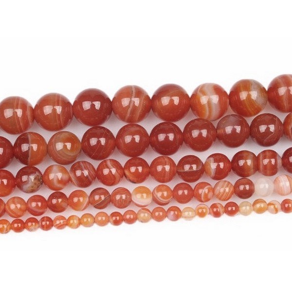 20 perles ronde rayé en pierre naturelle AGATE 6 mm BLANC ORANGE - Photo n°1