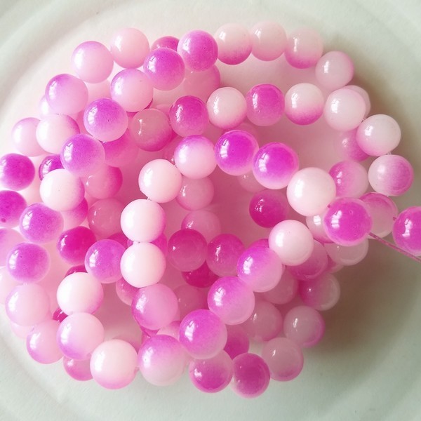 30 perles de verre ronde 8 mm deux couleurs BLANC ROSE - Photo n°1