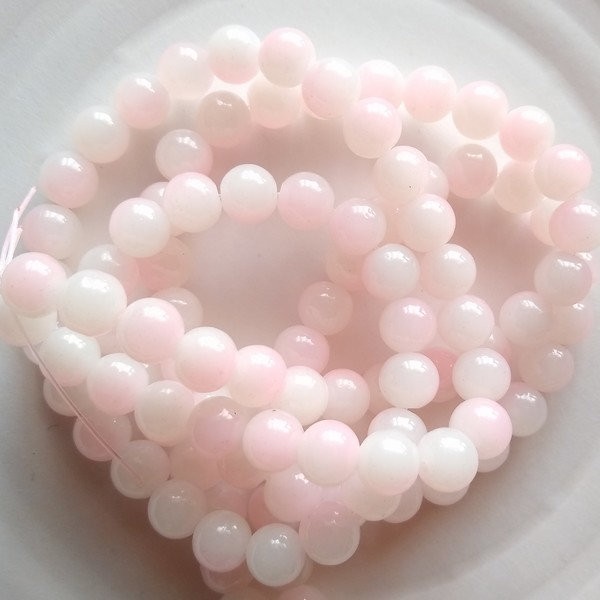 30 perles de verre ronde 8 mm deux couleurs BLANC ROSE 2 - Photo n°1