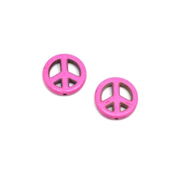 5 Perles Peace And Love 15mm Rose Fuchsia En Pierre Synthétique Style 