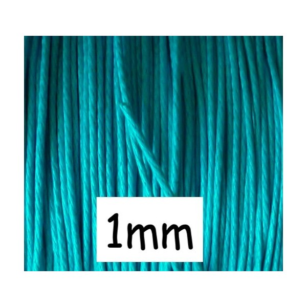 R-5m Cordon Coton Ciré 1mm De Couleur Bleu Turquoise Lumineux - Photo n°1