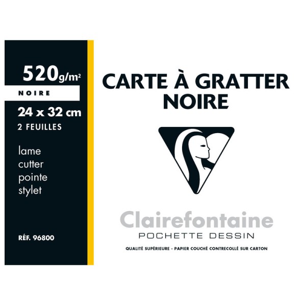 Carte à gratter Noire 24 x 32 cm - 520 gr - 2 feuilles Clairefontaine - Photo n°0