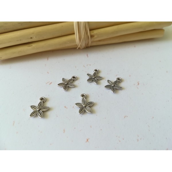 Breloques métal fleur argent mat x 10 - Photo n°1