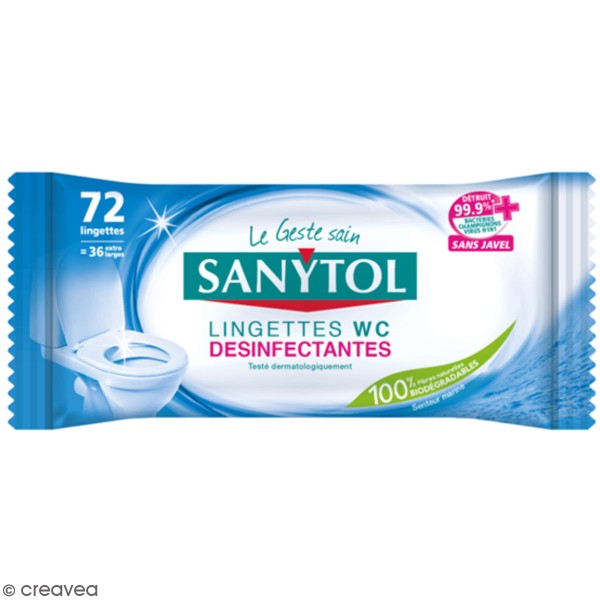 Lingettes désinfectantes WC Sanytol - Fraicheur marine - 72 Lingettes - Photo n°1