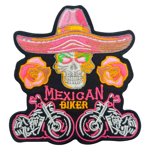 Ecusson brodé tête de mort mexicaine, mexican biker, patch thermocollant moto 10 cm - Photo n°1
