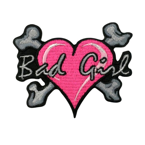 Ecusson brodé coeur rose, patch thermocollant bad girl 8 cm - Photo n°1