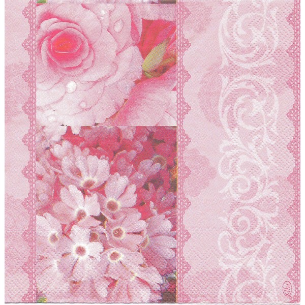 4 Serviettes en papier Décor Fleurs Roses Format Lunch Decoupage Decopatch L-473500 IHR - Photo n°1
