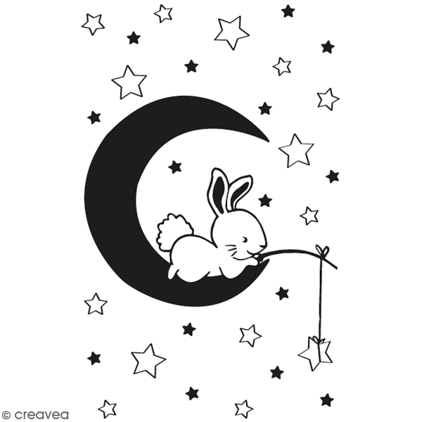 Tampon bois Aladine - Lapin sur la lune - 6 x 4 cm - Photo n°1