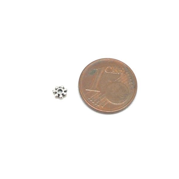 110 Mini Perles Intercalaire Travaillé Petite Boule Argenté En Métal 4mm - Photo n°2