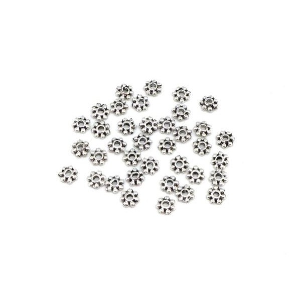 110 Mini Perles Intercalaire Travaillé Petite Boule Argenté En Métal 4mm - Photo n°3