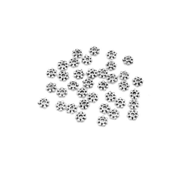 110 Mini Perles Intercalaire Travaillé Petite Boule Argenté En Métal 4mm - Photo n°4