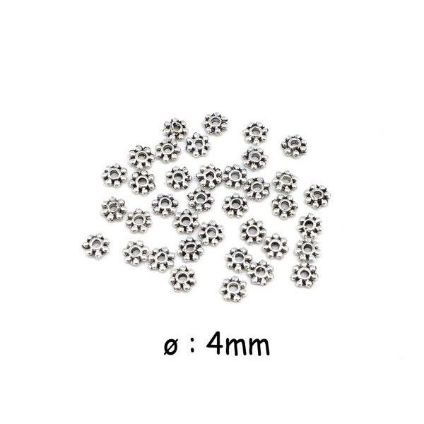 110 Mini Perles Intercalaire Travaillé Petite Boule Argenté En Métal 4mm - Photo n°1