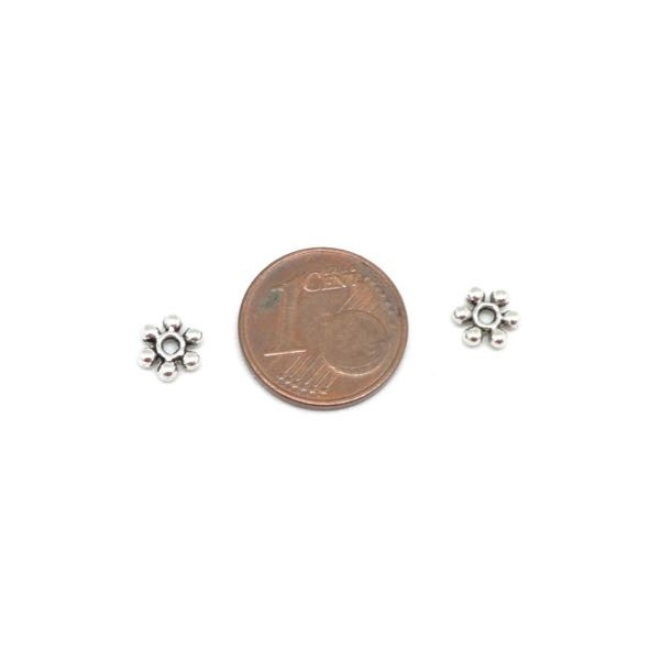 50 Petites Perles Intercalaire Travaillé Boule En Métal Argenté 6mm - Photo n°2