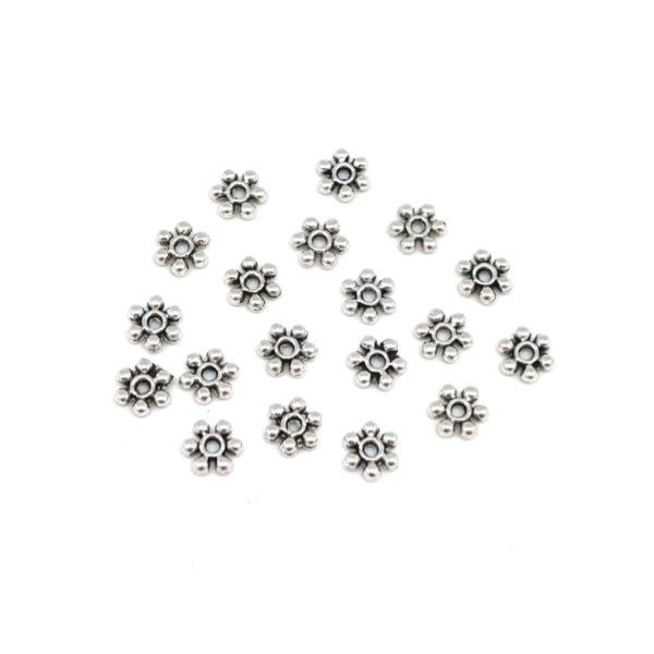 50 Petites Perles Intercalaire Travaillé Boule En Métal Argenté 6mm - Photo n°3
