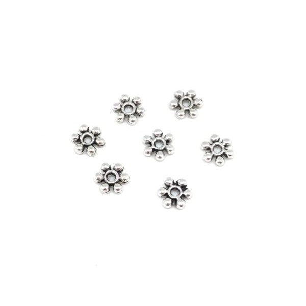 50 Petites Perles Intercalaire Travaillé Boule En Métal Argenté 6mm - Photo n°4