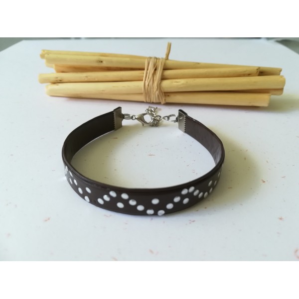 Kit bracelet cordon plat simili cuir marron et apprêt argent mat - Photo n°1
