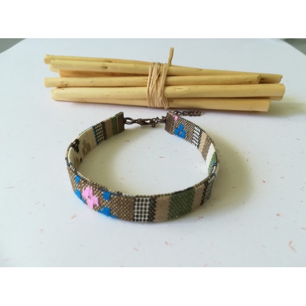Kit bracelet coton tissage ethnique beige et apprêts cuivre rouge - Photo n°1