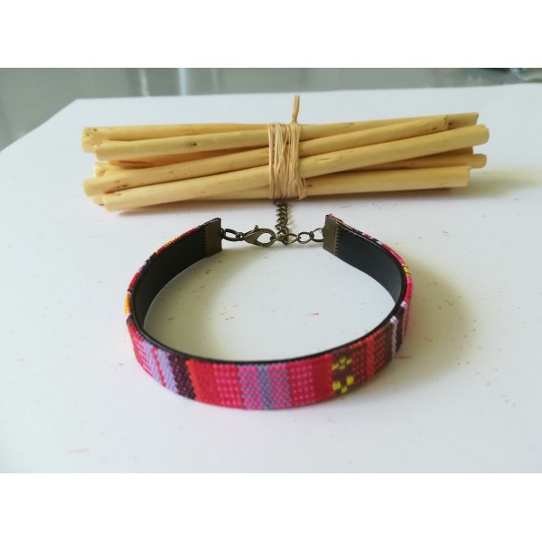 Kit bracelet coton tissage ethnique rouge et multicolore - Photo n°1