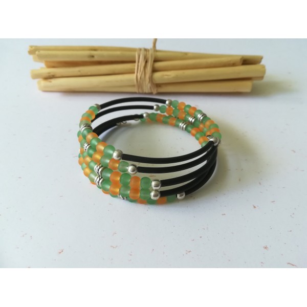 Kit bracelet 4 rangs perles vertes et oranges - Photo n°1