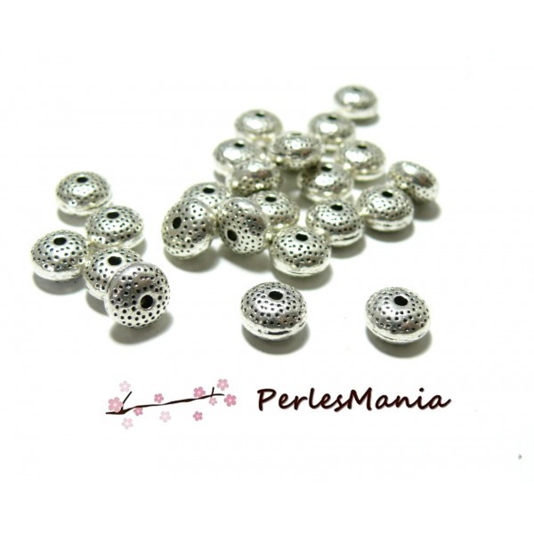 Lot de 20 perles METAL intercalaires rondes mini picot 8 par 5mm Argent Antique, H115536 - Photo n°1