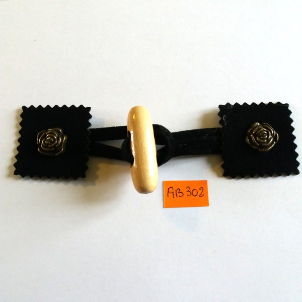 1 Bouton brandebourg velours noir avec une fleur - ab302 - Photo n°1