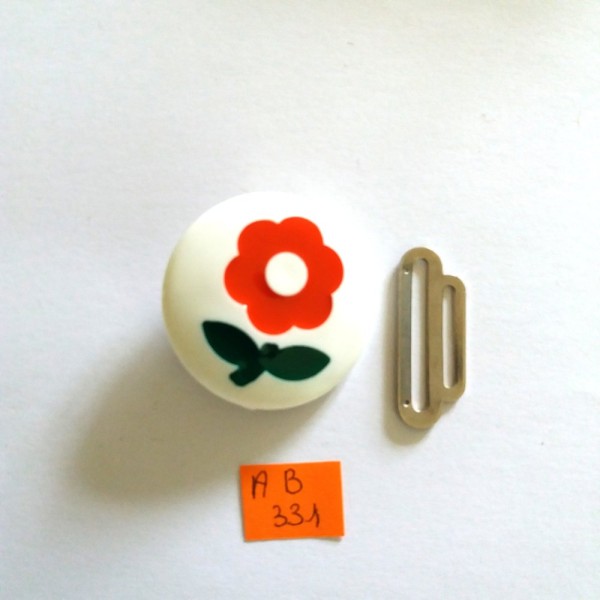 Boucle de ceinture résine à décor de fleur rouge et vert – 42mm – AB331 - Photo n°1