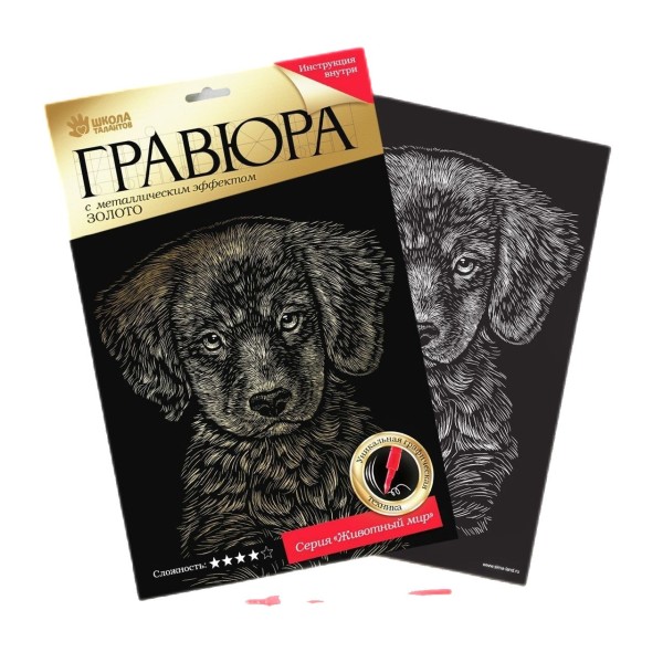 - Labrador Chien Scratch Art Kit de BRICOLAGE, de l'Or Métallique Effet, la Gravure Trousse d'Artisa - Photo n°2