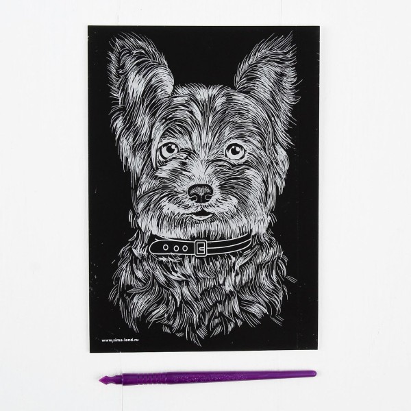 Puppy Yorkshire Yorkie Terrier Dog Scratch Art DIY Kit, Effet métallique d'argent, Kit d'artisanat d - Photo n°2