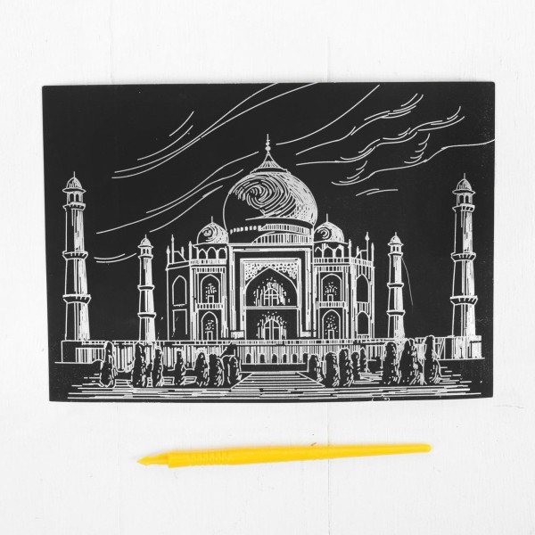 Le Taj Mahal en Inde Voyage Scratch Art Kit de BRICOLAGE, Argent Métallisé Effet, la Gravure Trousse - Photo n°2